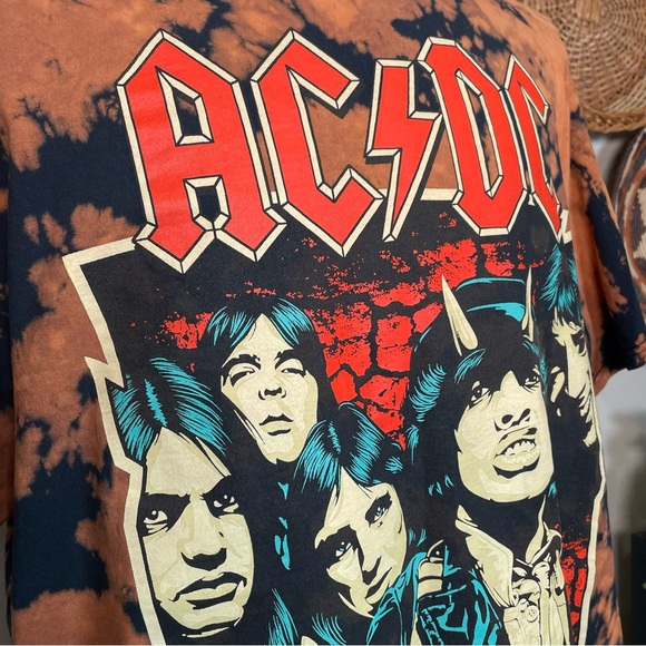 AC/DC Highway to Hell Rock Band Men Shirt Short Sleeve Bleached Tie Dye Size XXL - Picture 10 of 13
